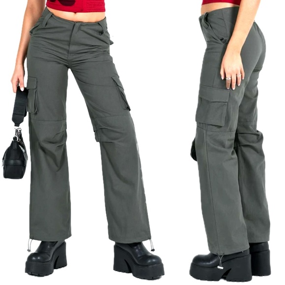 Princess Polly Pants - Princess Polly Baggy Cargo Pants Womens Size 8 Wileman Wide Leg Cinch Hem Y2K